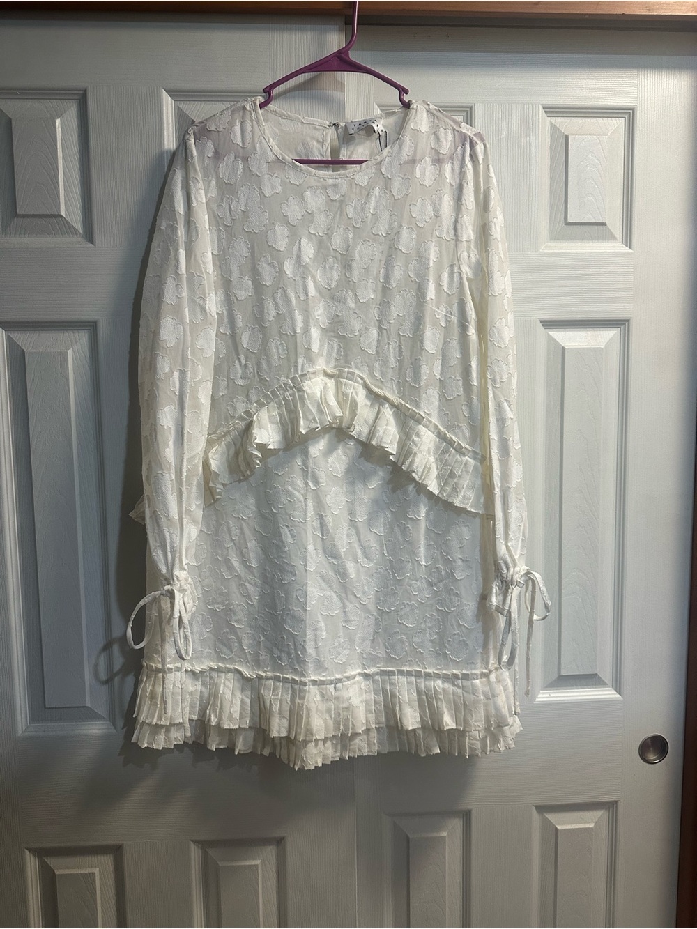 Tanya Taylor Ivory Ruffle-Trim Lace Tunic